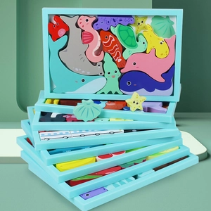 Gestapelte 3D-Holzpuzzle mit Meeresmotiven und Meerestieren für Kinder Lernspielzeug