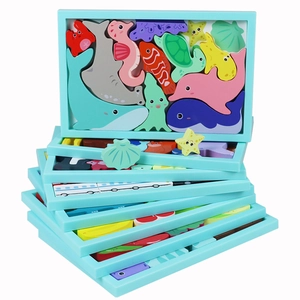 Mehrlagige Holzpuzzles mit bunten Meerestieren wie Walen und Delfinen für Kinder