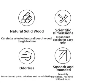 Detail of beech wood baby rattles with smooth edges and safe water-based paint