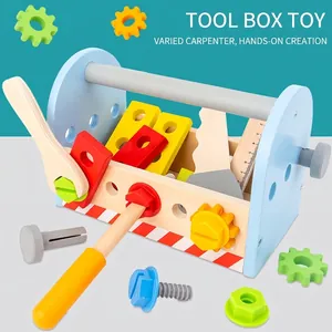 Wooden DIY simulation toolbox toy set with screws and gears for children's learning