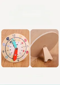 Macro detail of wooden teaching clock with double-sided scales for time learning