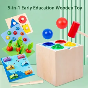 Jouets Éducatifs Montessori 5-En-1 En Bois Pour Enfants Jeu Pêche Récolte Carottes Tri De Formes Jouet À Marteler