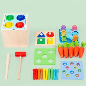 Coffret de jeu Montessori en bois avec jeu de pêche et carottes pour l'éveil