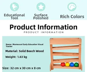 Detailed specs of beech wood Montessori visual tracker with four colorful rolling balls