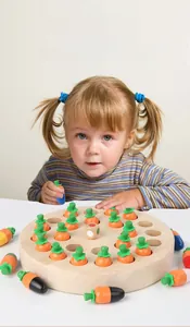 Detail of wooden mushroom radish memory chess with colorful pegs and a round base