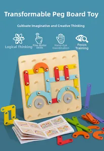 Detailed view of colorful wooden pegboard puzzle pieces and logical thinking guide