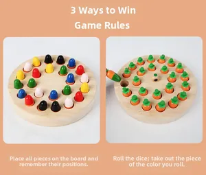 Close-up of wooden memory game set featuring colorful pegs and carrot pieces on board