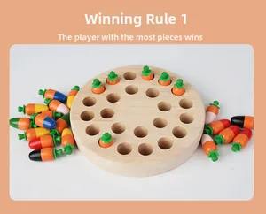 Detail of wooden memory chess game with 24 colorful mushroom carrot pegs on base