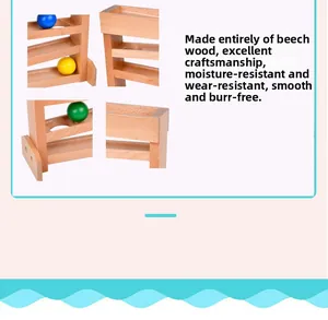 Detail of wooden ball tracker made of polished beech wood with colorful balls