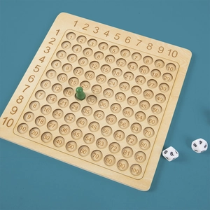 Tabella delle moltiplicazioni 10x10 in legno per bambini con dadi e pedine didattiche