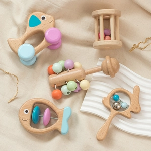 Wooden Baby Rattle Grasping Musical Instrument Toys Beechwood Newborn Montessori Educational Teether Infants Gift