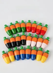 Close-up of colorful wooden carrot toys for children memory chess and logic games