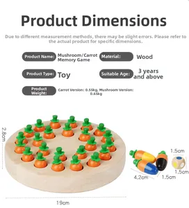 Detailed dimensions of the wooden mushroom memory game including base and pieces