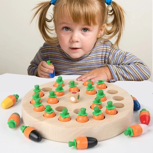 Wooden mushroom radish memory game with dice and child model for logical thinking training