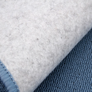 Blue Montessori activity rug with thick pile and durable grey felt anti-slip backing