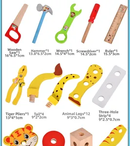 Détails d'outils de bricolage en bois colorés pour enfants avec dimensions précises