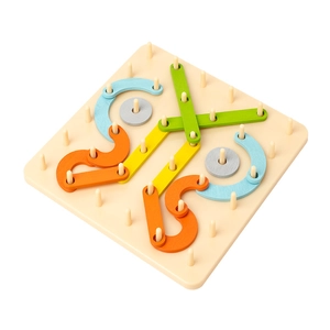 Creative wooden pegboard puzzle with colorful geometric shapes for preschool learning