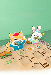 Detailed view of wooden montessori math game showing numbered blocks and animal feeding slots