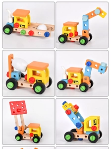 Gros plan sur les modèles de véhicules de chantier en bois aux multiples configurations
