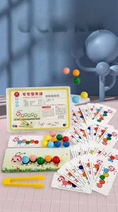 Educational caterpillar bead sorting toy set with colorful wooden balls and flashcards