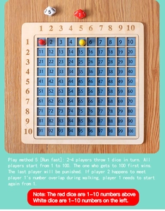 Lernspielzeug aus Holz für Mathematik mit 1-100 Zahlenraster und Spielanleitung