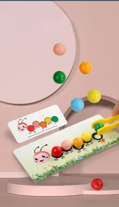 Macro detail of wooden bead sorting set for fine motor skills and color cognition training