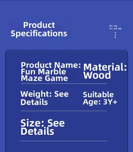 Scheda tecnica con materiali e requisito di età 3Y+ per il gioco labirinto in legno