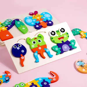 Educational 3D wooden animal growth puzzle for toddlers with numbered learning pieces