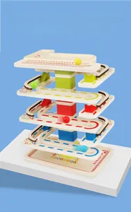 Close-up of 5-layer wooden ball track slide toy for children's visual tracking training