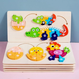 Wooden animal growth cycle multi-layer 3D puzzle toy for toddler early education