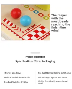 Macro detail of wooden rolling ball game showing 0.95kg weight and eco-friendly paint