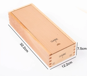 Scatola di legno Froebel Gabe 1 con coperchio scorrevole e misure dettagliate del prodotto