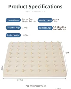 Detailed view of wooden geoboard toy dimensions and 6x8 array peg board construction