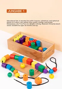 Dettagli set doni Froebel con perline di legno colorate e scatole per istruzione