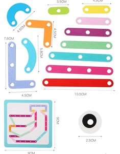 Detailed view of colorful wooden geometric blocks with precise size measurements in cm