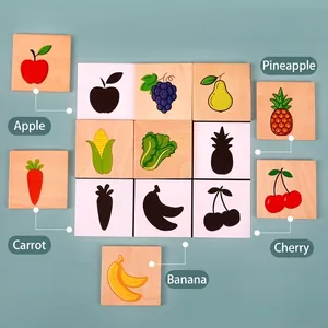 Wooden fruit and vegetable shadow matching puzzle game for early childhood learning