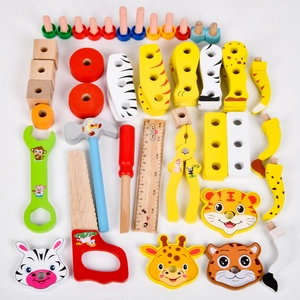 Coffret d'outils éducatifs en bois pour enfants avec motifs animaux et accessoires