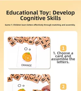 Educational wooden alphabet blocks and matching word flashcards for preschool learning