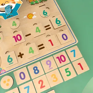 Wooden Montessori math learning board with colorful number blocks for kids addition practice