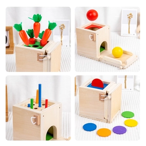 4-in-1 Montessori wooden toy box for color matching and motor skills training