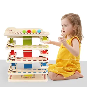 Wooden Rolling Ball Track Toy Montessori Educational Ball Run For Toddlers Focus Training Natural Wood Sliding Track Game