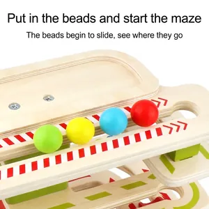 Wooden multi-tier marble run race track for toddler focus and cognitive skill training
