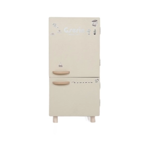 Nordic cream wooden toy refrigerator with double doors for kids kitchen role play set