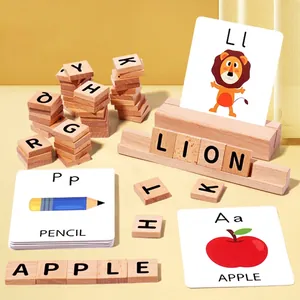Wooden Spelling Game For Kids Beech Wood Alphabet Matching Toy Montessori Educational Word Pairing Cards Learning Kit