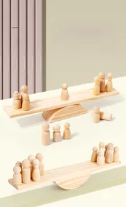 Macro detail of natural wooden balance blocks set featuring smooth finish and wood grain