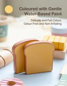 Detailed view of eco-friendly wooden toast toys with safe water-based yellow paint