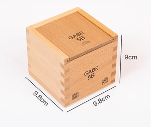Cubo educativo in legno Froebel Gabe 5B con dimensioni 9,8 cm e dettagli di incastro