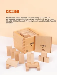 Dettaglio dei blocchi Froebel GABE 6 in legno di faggio nella scatola di legno