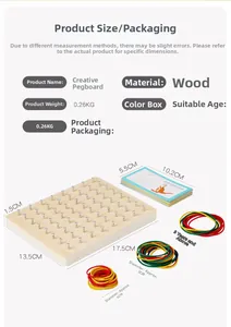 Wooden geoboard set with pattern cards and rubber bands for geometry learning