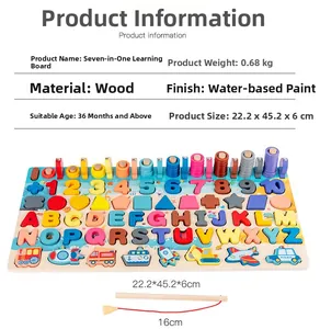Dettaglio macro del puzzle 7-in-1 in legno con numeri colorati e pesca magnetica